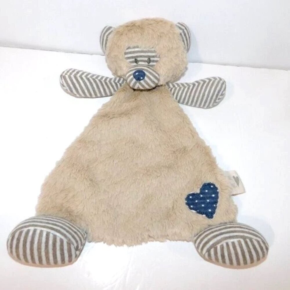 Demdaco Striped Bear Security Blanket Love You Baby Blankie Tan Blue Heart lovey